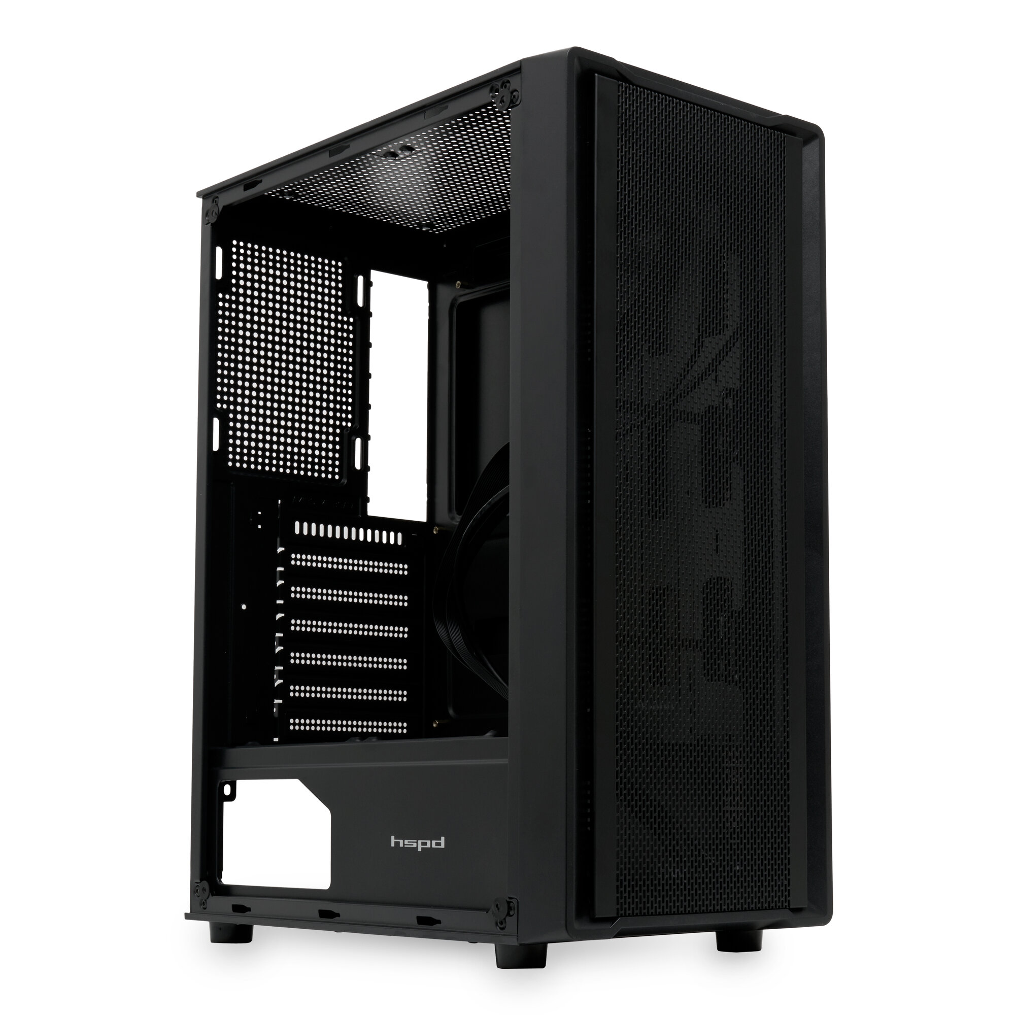 Корпус компьютерный HSPD M530-TGBK, Midi-Tower, ATX, Micro-ATX, Mini-ITX, без блока питания, чёрный — фото 1