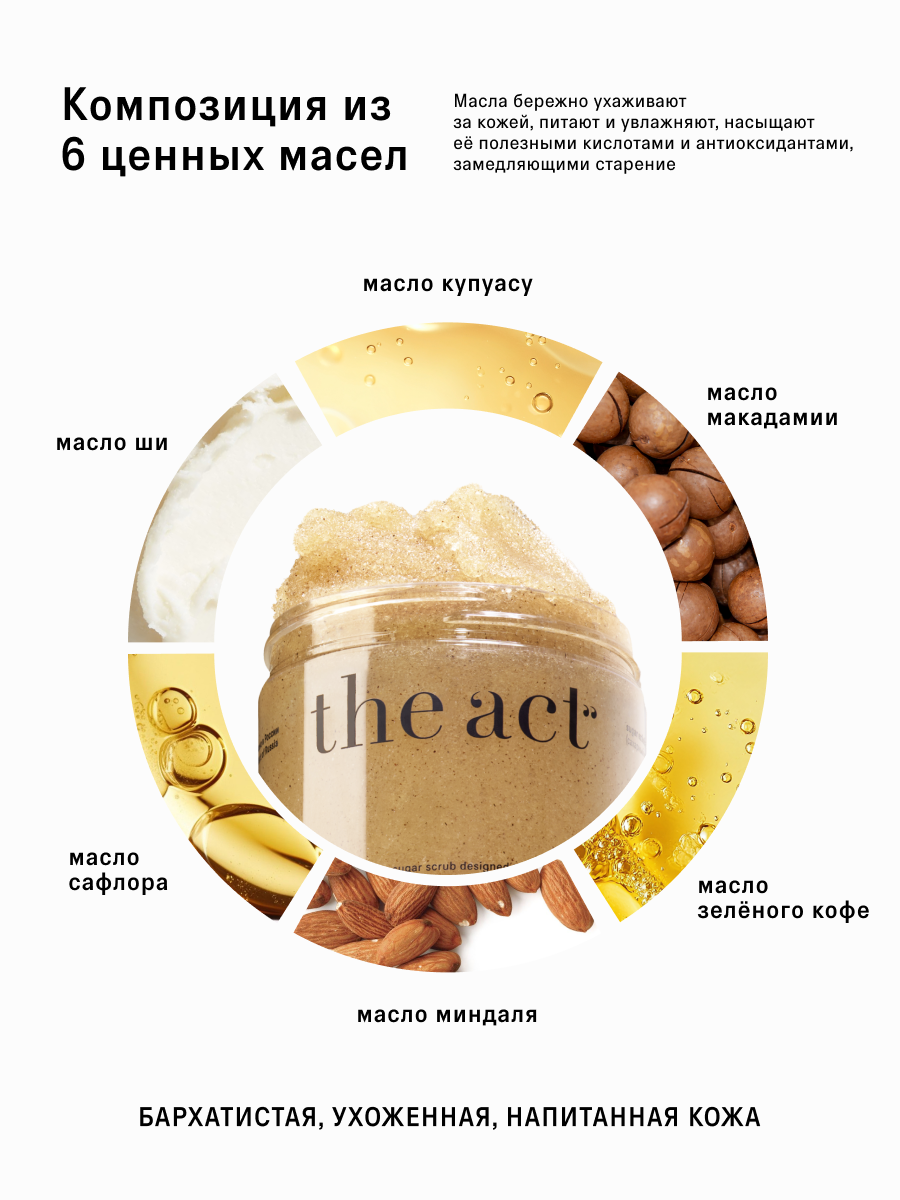 Сахарный скраб для тела The Act, для всех типов кожи, кокосовое печенье, 280 г — фото 1