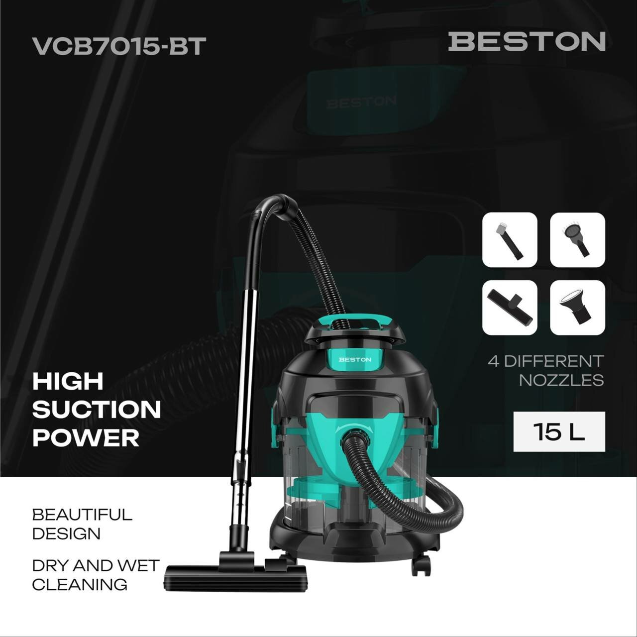 Пылесос Beston, AquaClean, 1400Вт, сухая/влажная уборка, контейнер 15л