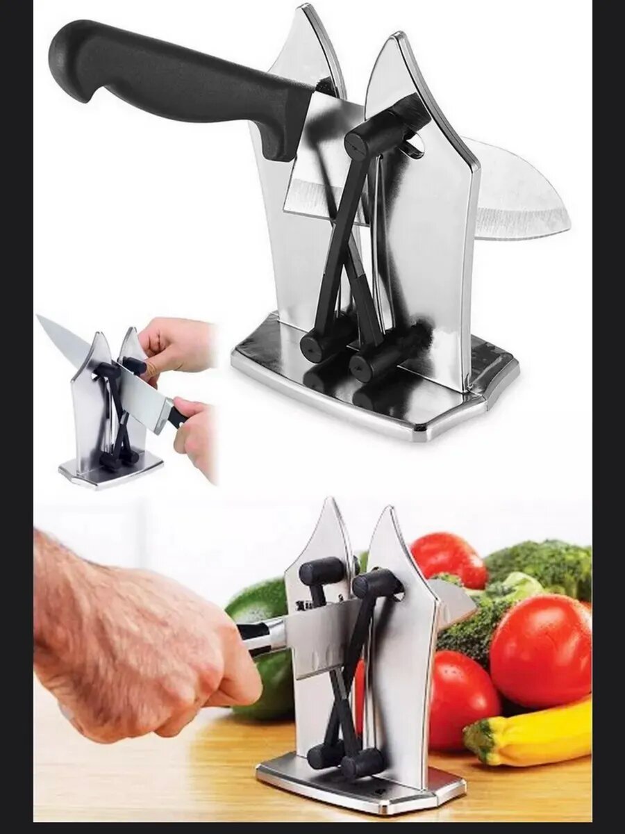 Точилка для кухонных ножей "3 в 1", керамика, нескользящая, черно-красная