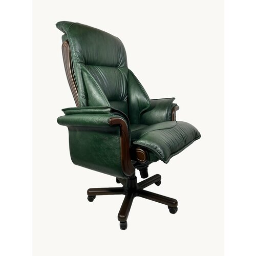 Компьютерное кресло руководителя офисное Давос, кожаное, до 200 кг, черное (Nero)