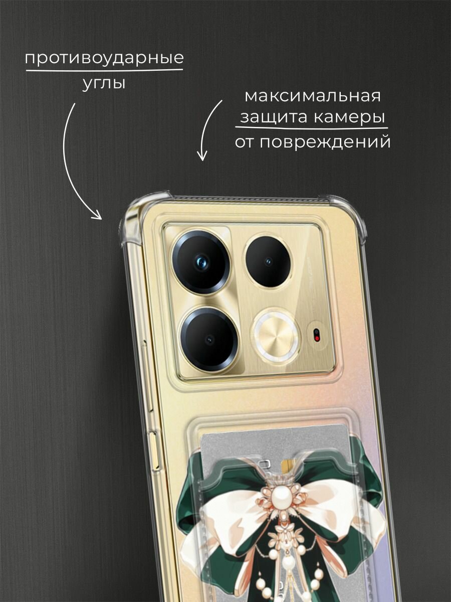 Чехол на Infinix Note 40 (Инфиникс Нот 40) с картой и принтом Зеленый бант — фото 1