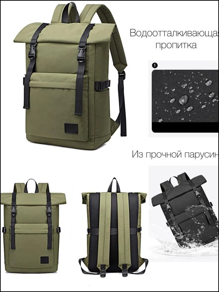 Рюкзак rolltop темно-синий, водоотталкивающий, для ноутбука 16", 20-35 л — фото 1