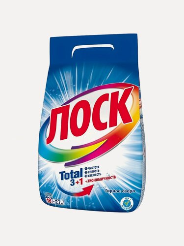 Изображение товара Стиральный порошок Лоск Горное озеро для белого белья, 2.7 кг, автомат. Эффективное средство для стирки в холодной воде