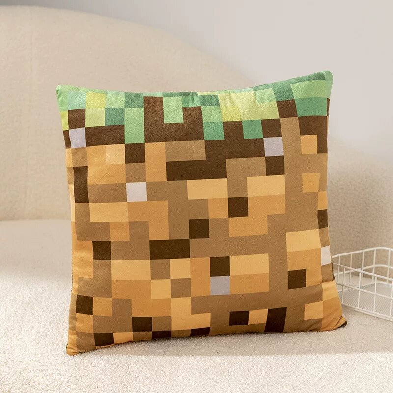 Подушка с квадратным травяным блоком из Minecraft 38 см, мягкая игрушка для комнаты геймера, подарочный декор