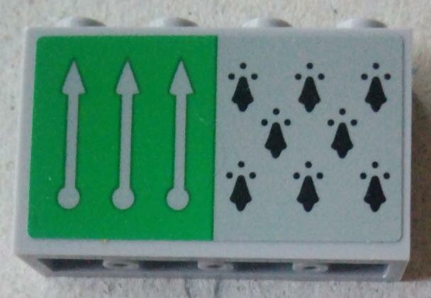 Деталь Lego 14718pb019 Panel 1 x 4 x 2 with Side Supports - Hollow Studs with 8 Black Spires and 3 Arrows on Green Background Pattern (Sticker) - Set 75956
