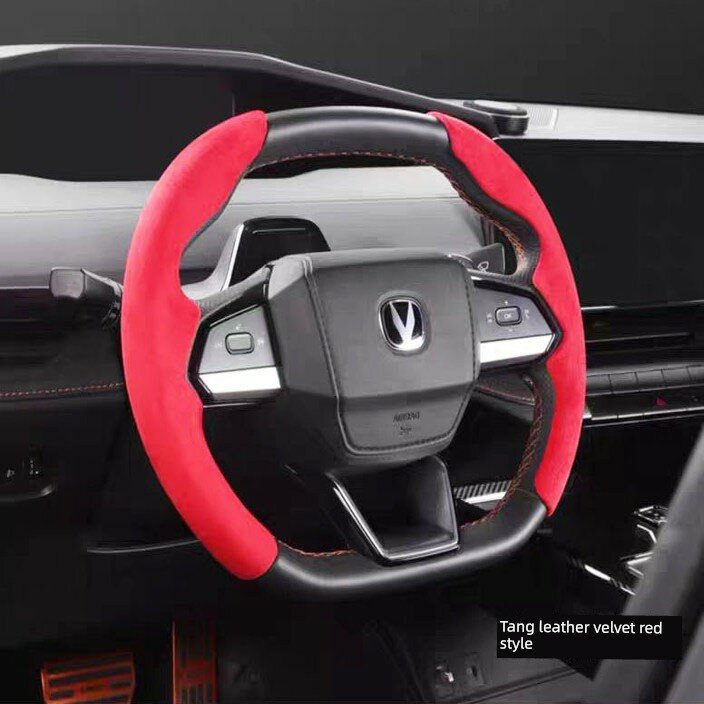 Чехол для руля из фальшивой шерсти для Changan Origin 2023-2025, красный, пара - высококачественная подгонка на все