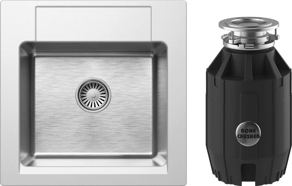 Комплект Мойка Tolero Twist TTS-500 50x50, туман, кварц, нержавеющая сталь / Измельчитель Bone Crusher BC 910-AS электрический, нержавеющая сталь