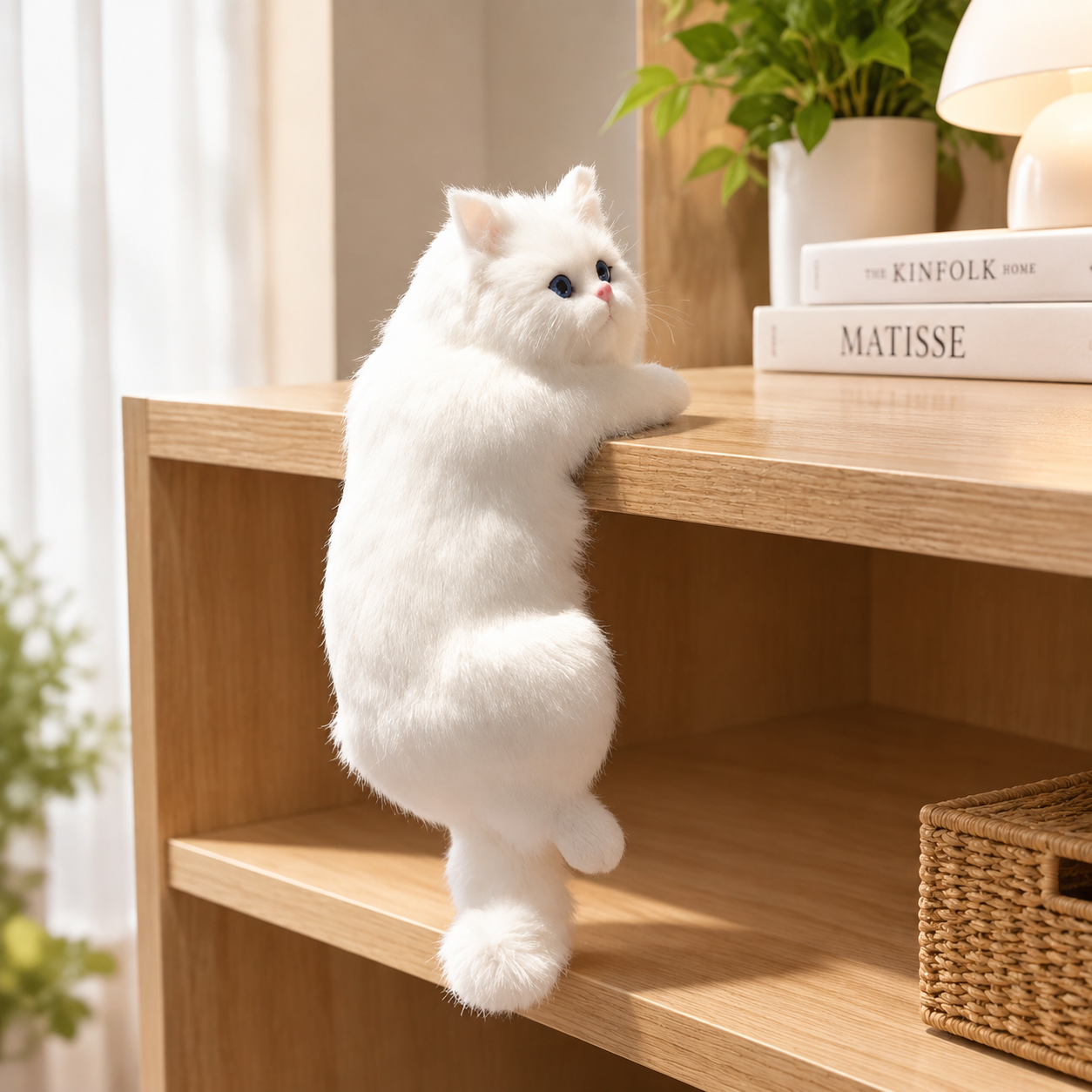 Calming Handmade White Cat Plush Toy Soft Stuffed Animal Cozy Imitation Pet Adorable Realistic Sleeping Kitten Doll Cuddle Companion Collectible Artisan Crafted Long Body 30 cm Length 1 cm Height White Color Home Decor Gift
