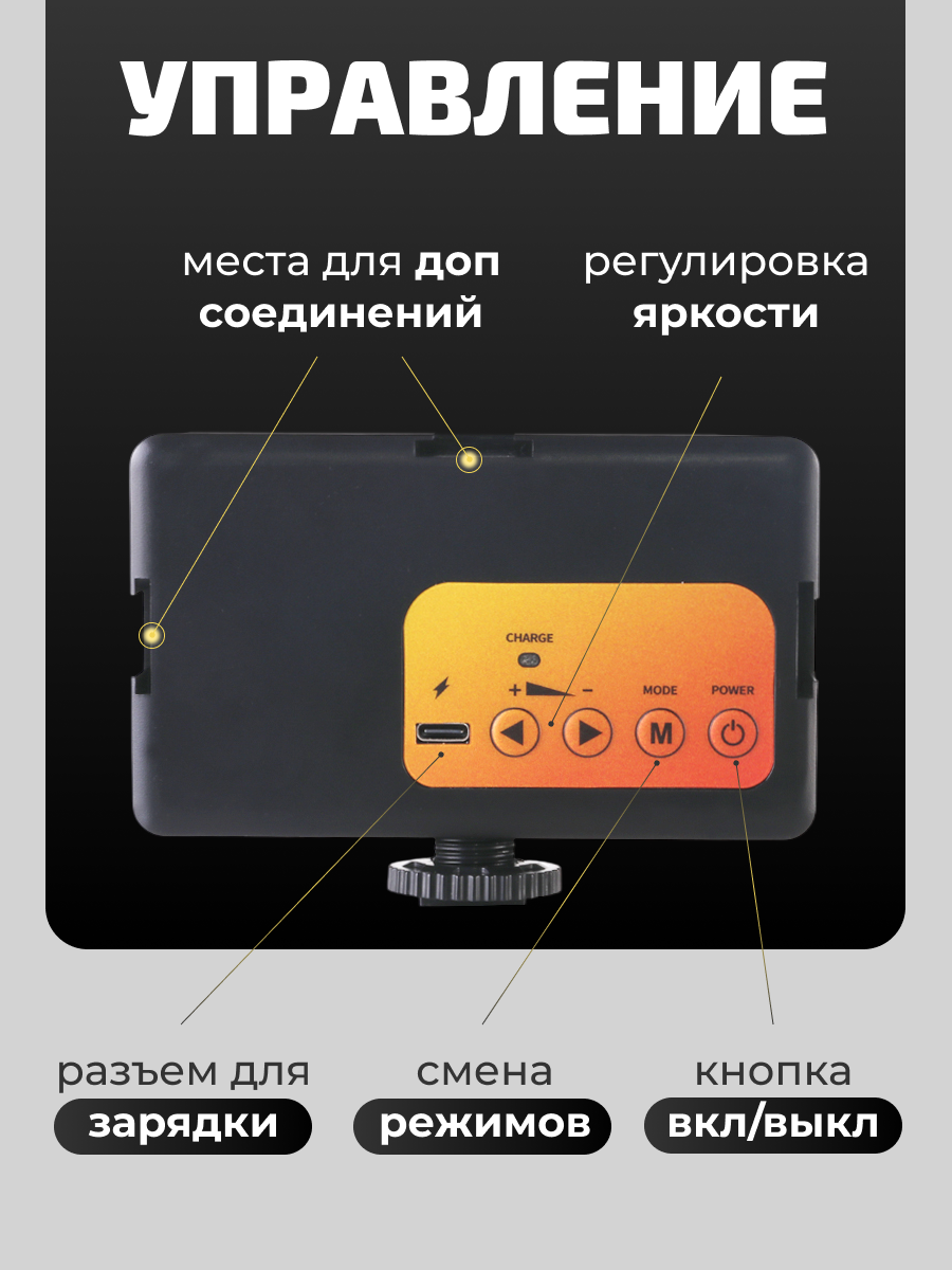 Видеосвет 3в1 для съемки на телефон и камеру на прищепке для съемки фото и видео белый, желтый и холодный свет. — фото 1