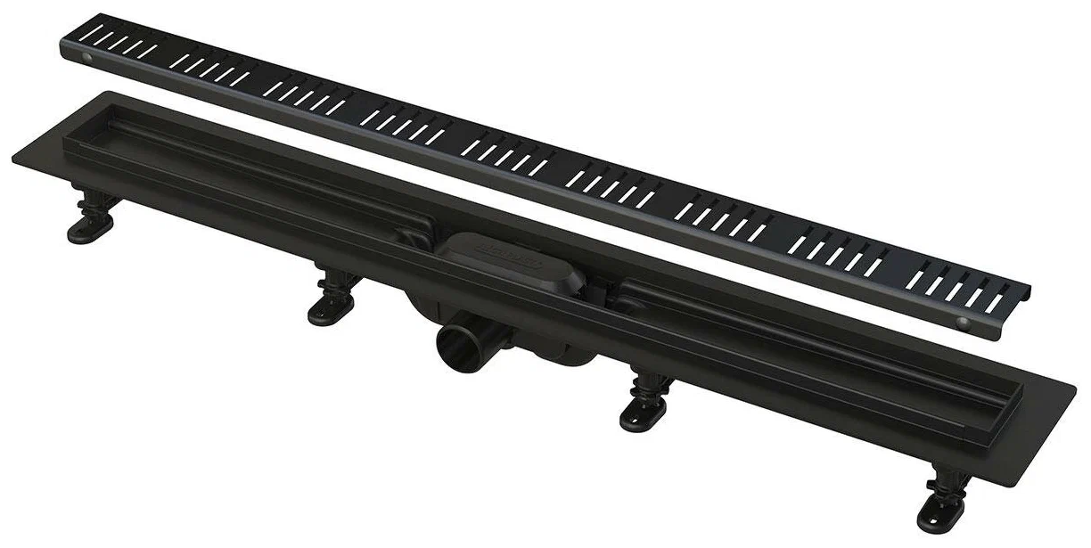 Apz10black-850m водоотводящий желоб с порогами для перфорированной решетки черный мат Alcadrain