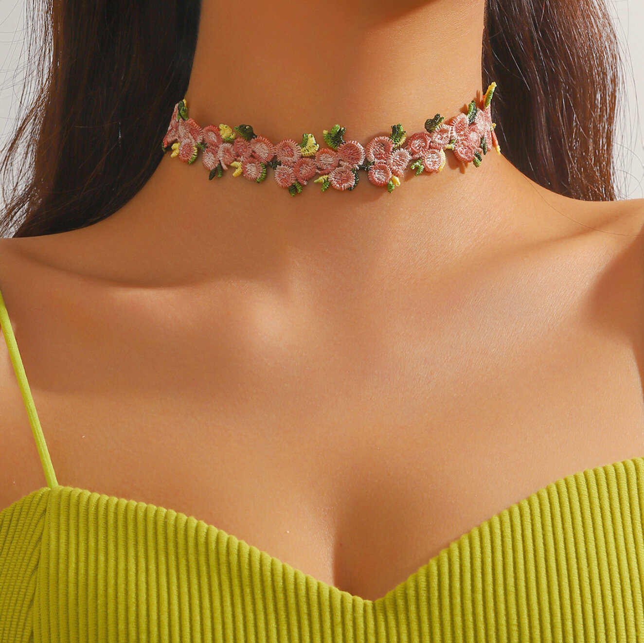 Колье Стайл Групп, длина 37 см, зеленый/розовый