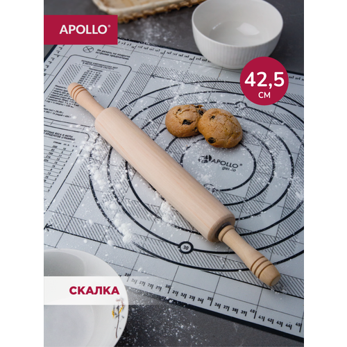 фото Скалка деревянная для раскатки теста с вращающимися ручками apollo roll , 42,5 см