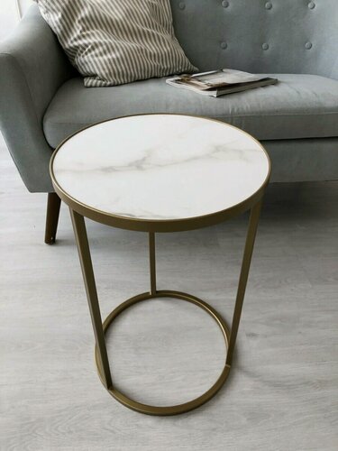 Изображение товара Стол прикроватный MARBLE из керамогранита, диаметр 35 высота 55, бронзовый, LUCHI