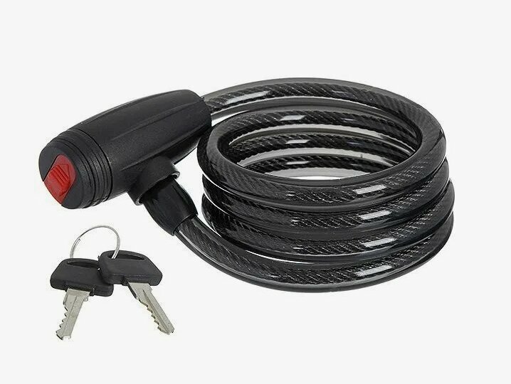 Замок тросовый защитный для велосипеда, самоката, коляски с ключом — фото 1