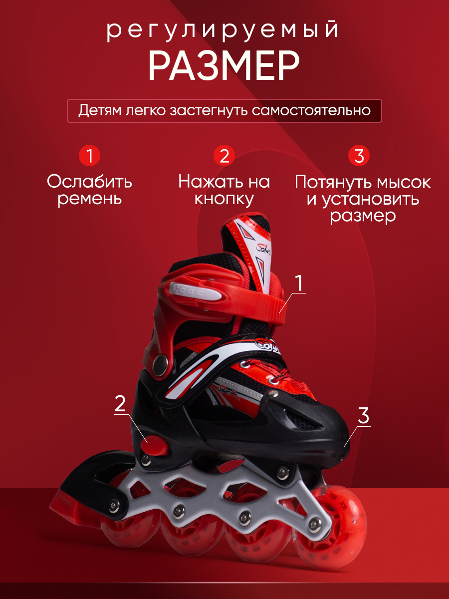 Роликовые коньки с защитой раздвижные детские — фото 1