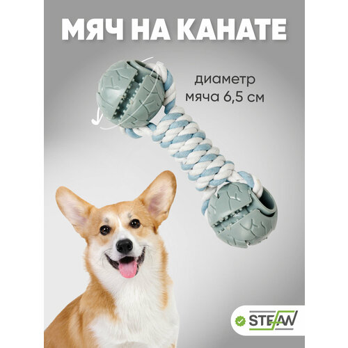 Игрушка для собак 2 мяча на канате Гантель STEFAN, 6,5х6,5х24, голубой, TY5205