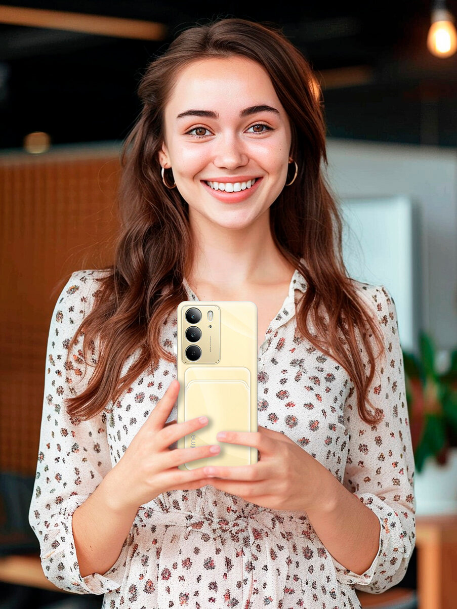 Силиконовый чехол на Realme C75 с карманом для карты прозрачный — фото 1