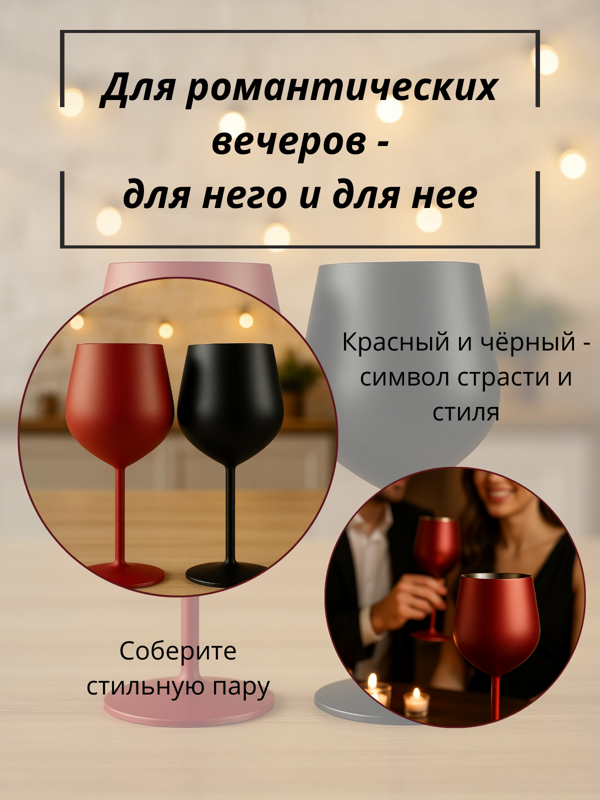 Бокал для вина металлический, матовый, красный 500 мл, 1 штука — фото 1