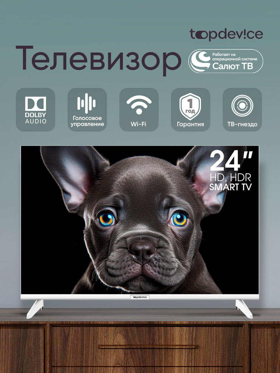 Телевизор Topdevice 24" TDTV24CS08H_WE, OS SALUTE TV, смарт ТВ, Full HD