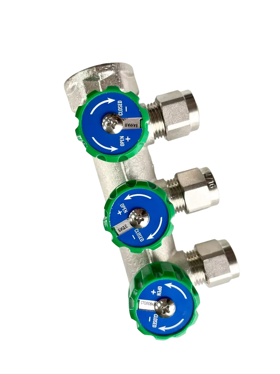 Коллектор для водоснабжения c регул. вентилями 3/4'*3 выхода ZILTOS (концовки в компл.) — фото 1