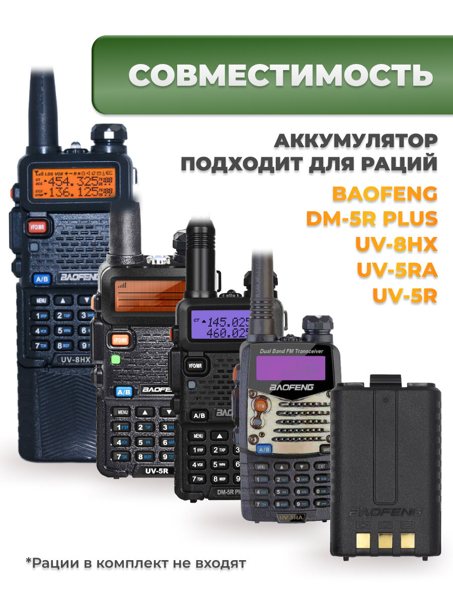 Аккумулятор для радиостанции, Baofeng UV-5R 1800 mAh, черный — фото 1