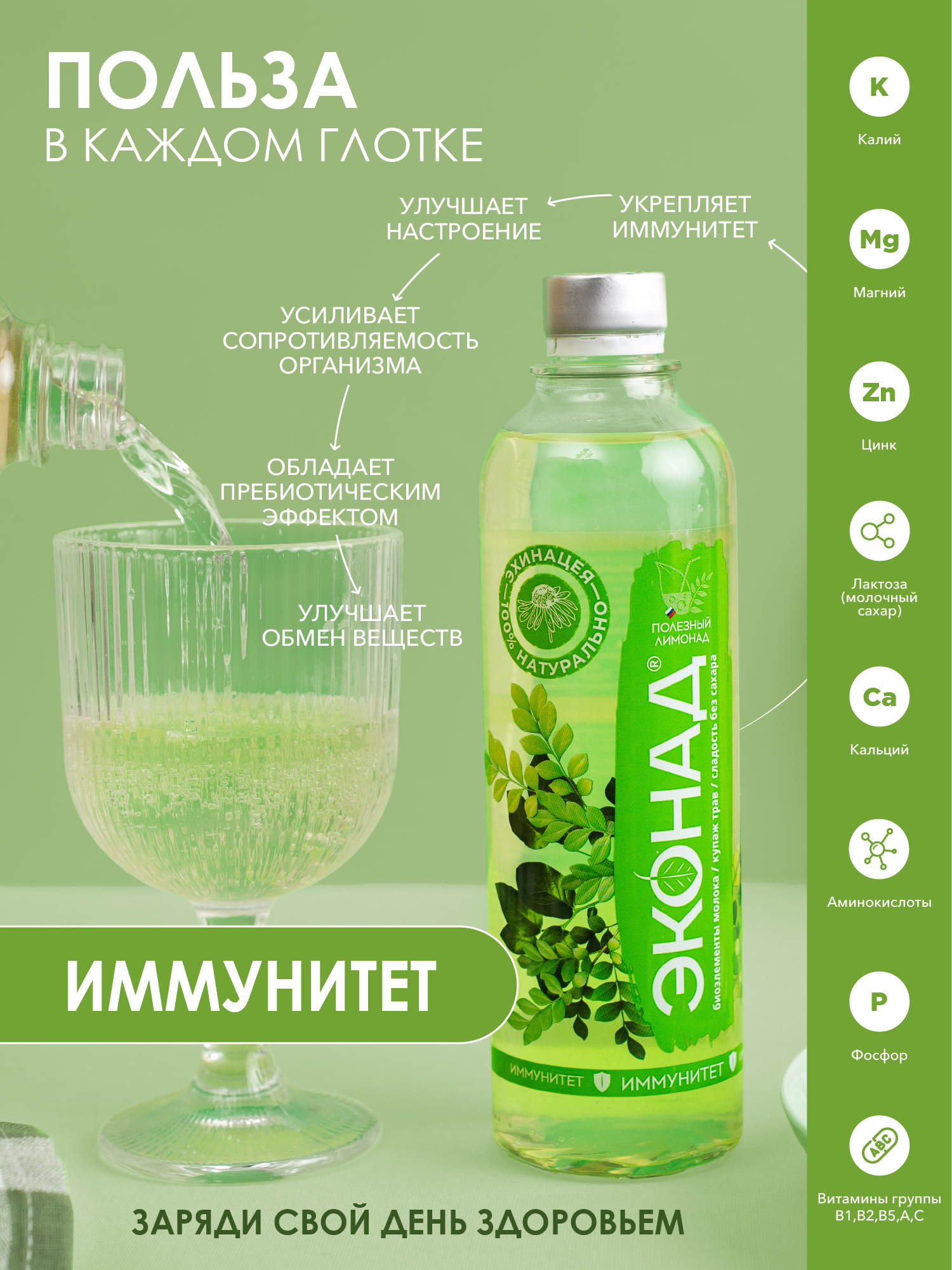Картинки Натуральный лимонад напиток без сахара ЭКОНАД "Иммунитет"(8 шт х 500 мл)