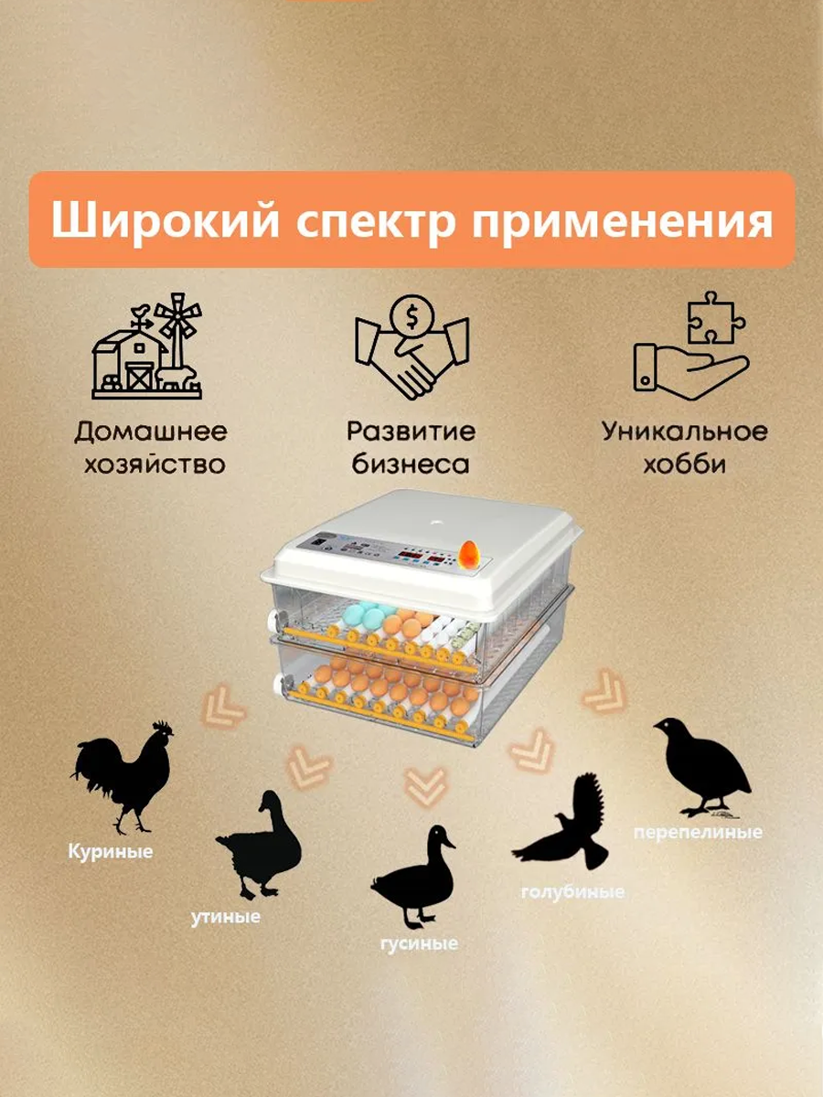 100 яиц, Автоматический инкубатор для яиц, Регулирование температуры и влажности, AC220V, один источник питания — фото 1
