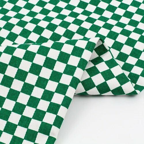Холщовая ткань шахматная чёрно-зелёная 100% хлопок, 100cm x 145cm, Зеленый