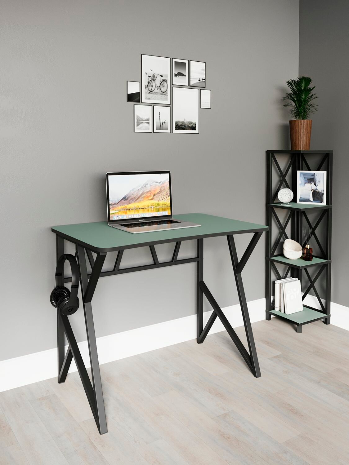 Стол компьютерный, игровой, геймерский, письменный "Графика" 90 см, Зеленый Эвкалипт (Эггер)