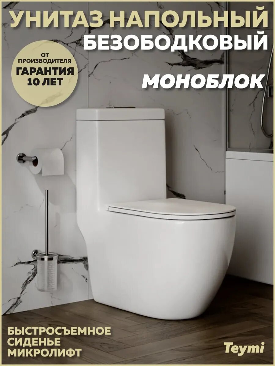 Унитаз напольный моноблок безободковый с быстросъемным сиденьем микролифт Teymi Lina T41102
