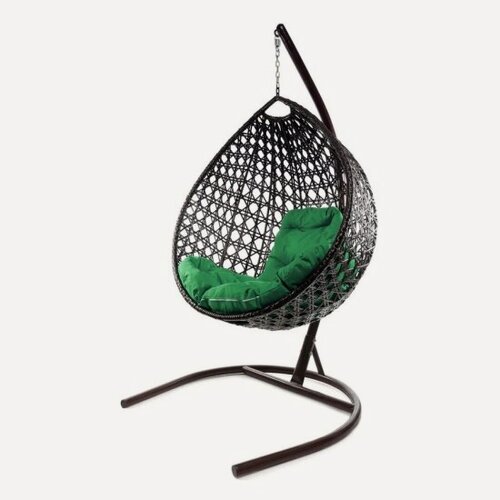 Изображение товара Подвесное кресло кокон M-group Капля с ротангом Люкс коричневое+зеленая подушка