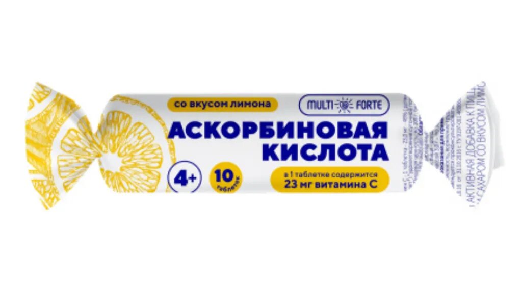 Картинки Аскорбиновая кислота Солнышко MultiForte, таблетки лимон с сахаром и глюкозой, 3 г