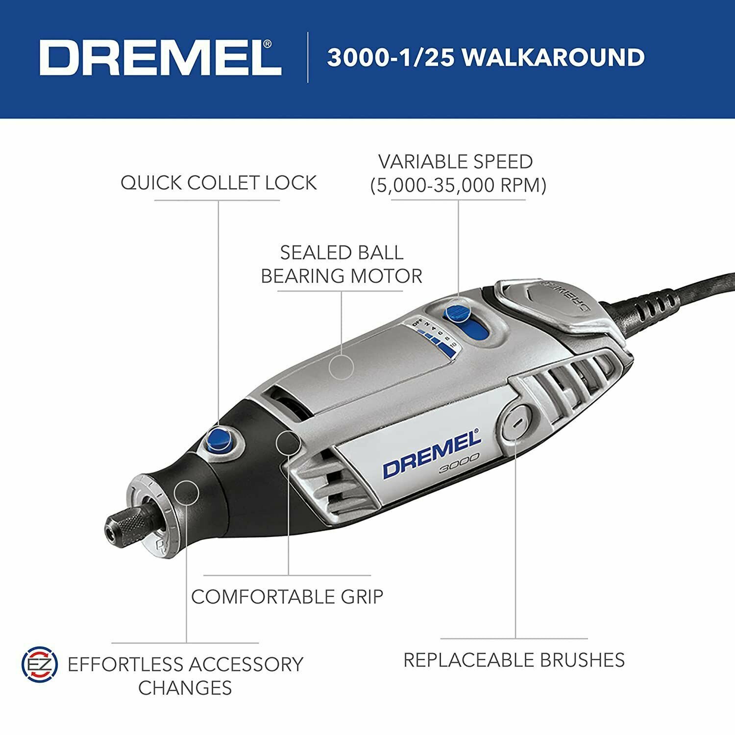 Многофункциональный инструмент Dremel 3000 мощностью 130 W, с 1 соединительной частью, 26 аксессуарами — фото 1