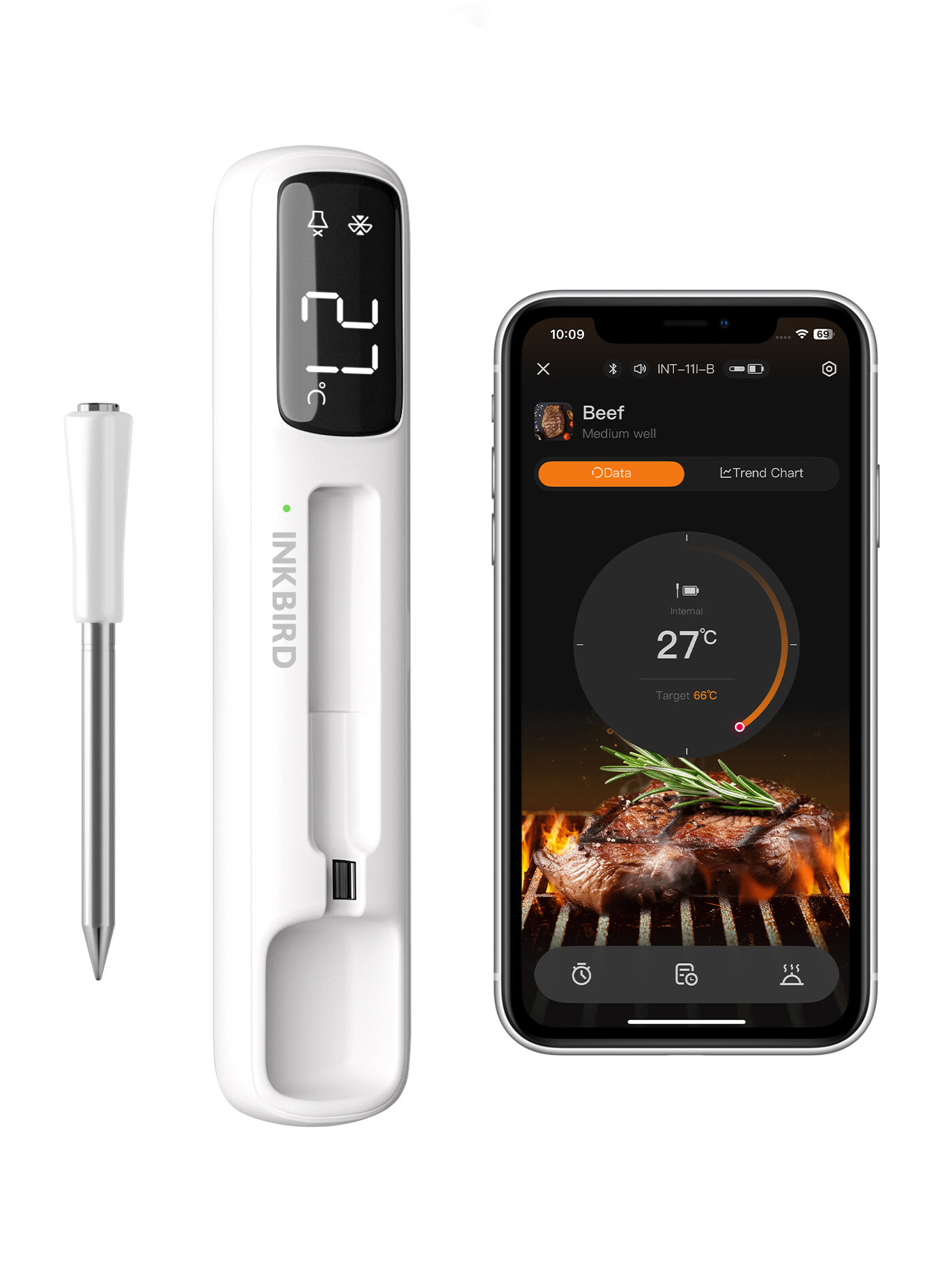 Кулинарный термометр INKBIRD INT-11IB, 1 беспроводной щуп, протокол Bluetooth 5.4