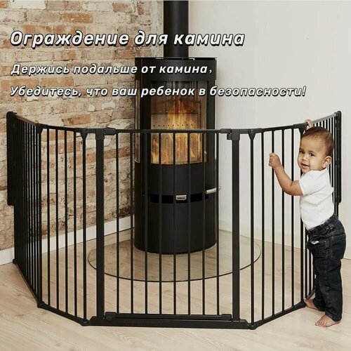 Изображение товара Ограждение для камина, складывающиеся 5 панелей, 300*74.5cm，черное