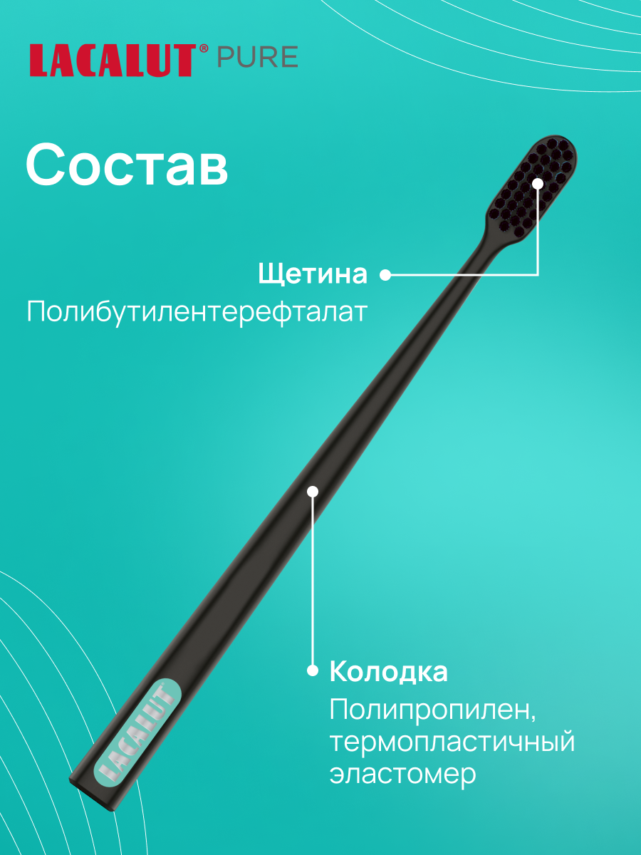 Изображение Зубная щетка Lacalut "Pure", средней жесткости с филированными щетинками 1+1 , 2 штуки в упаковке, Белая и Черная