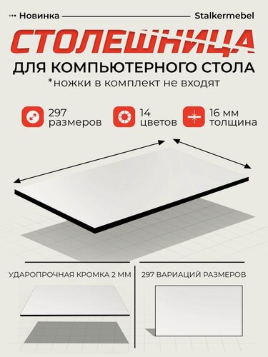 Изображение товара Столешница для компьютерного стола, 1000x1000x16 мм, белая с чёрной кромкой