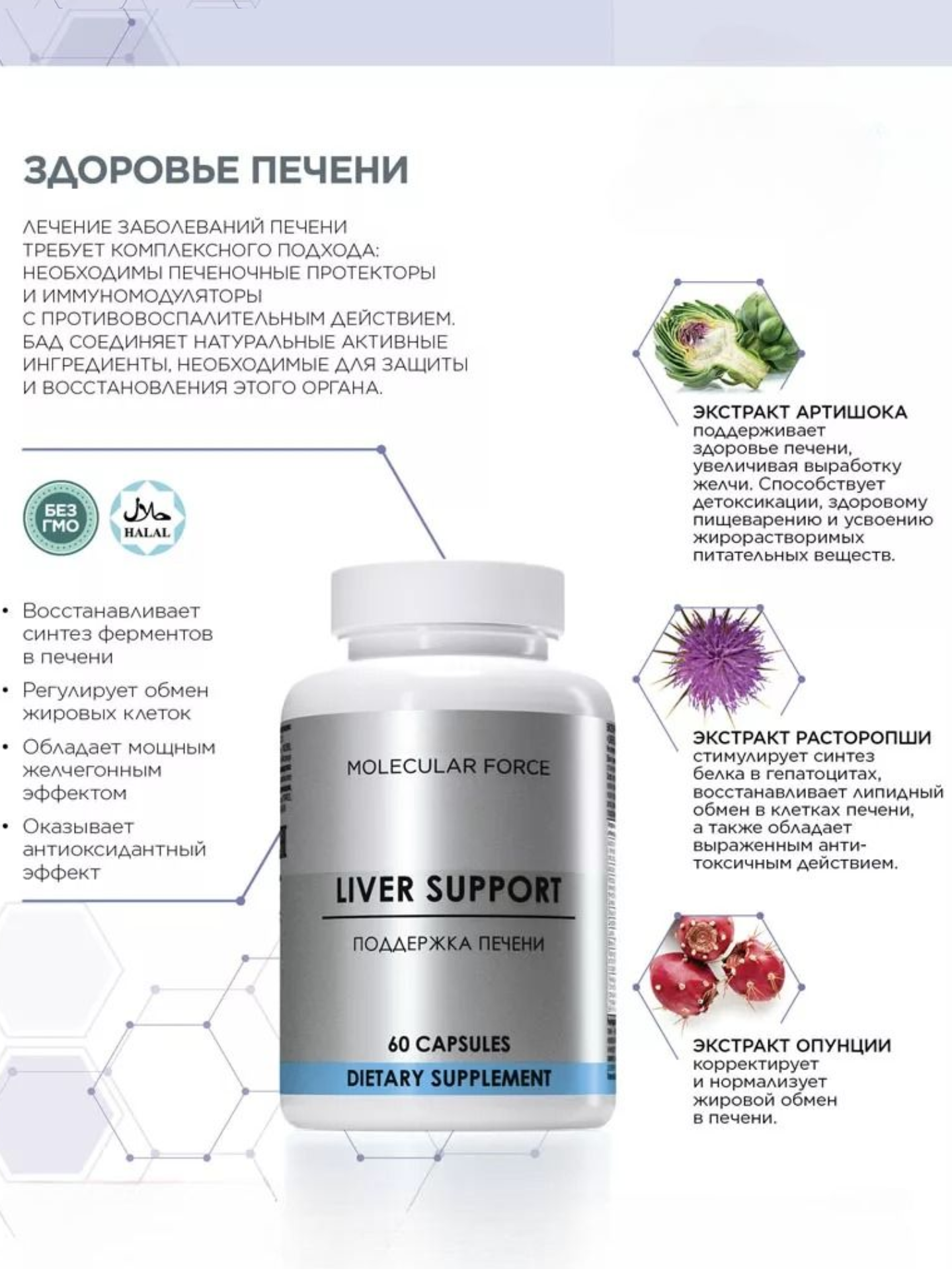 Биологически Активная Добавка MOLECULAR FORCE Поддержка печени 60 капсул