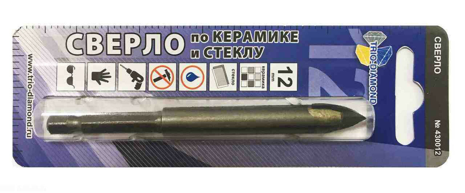 Сверло Trio Diamond 430012 по керамике стеклу шестигранный хвостовик 12мм