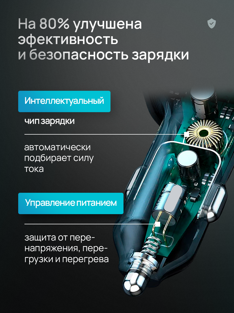Зарядка в прикуриватель, 100Вт, удлинитель 1.5м, зарядка type c + USB, адаптер питания, зарядка для айфона, черное — фото 1