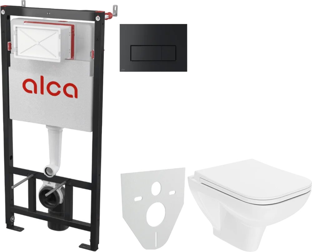 Комплект 3 в 1 Унитаз подвесной DIWO Сочи 7508N003-0079 безободковый / Крышка Yakut 0344 быстросъемное с микролифтом / Инсталляция с кнопкой AlcaPlast AM101/1120-4:1 RU M578-0001