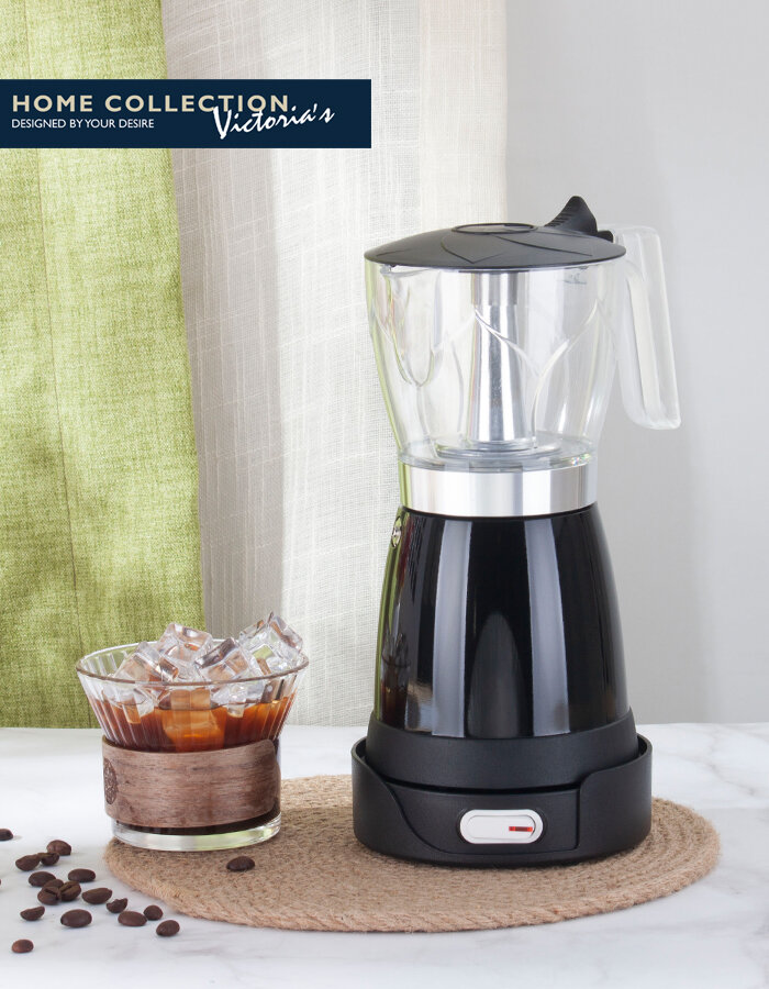 Гейзерная электрическая кофеварка Академия кофе на 6 чашек черного цвета