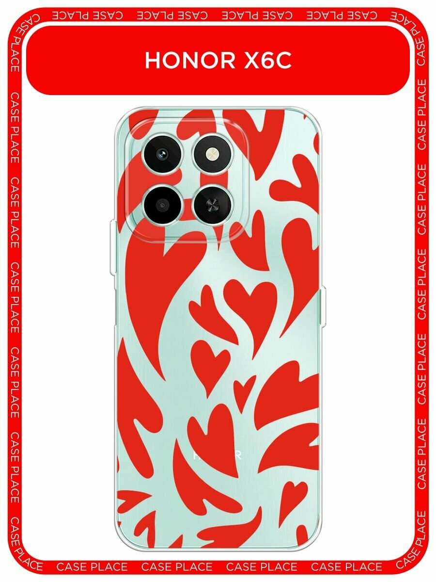 Чехол на Honor X6c / Хонор X6c с принтом "Crazy hearts 2 - 14 февраля", прозрачный