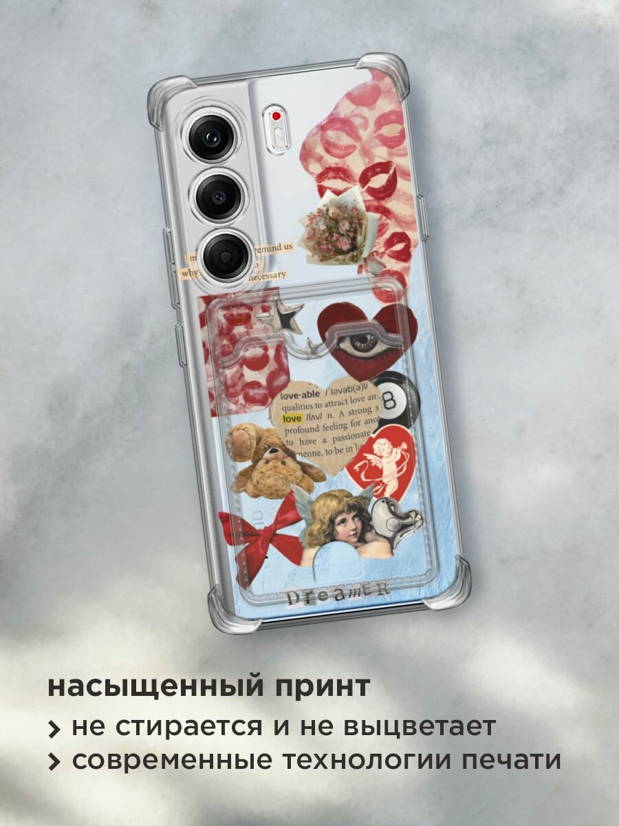 Чехол на Tecno Camon 40 Pro (Текно Камон 40 Про) с картой и принтом "Поцелуи и сердца" — фото 1