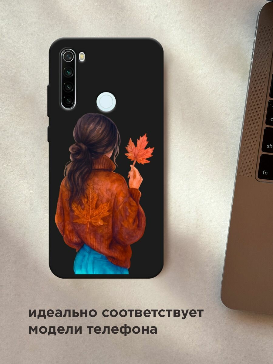 Чехол на Xiaomi Redmi Note 8T / Сяоми Редми Нот 8Т с принтом "Девушка с опавшим листом", прозрачный — фото 1