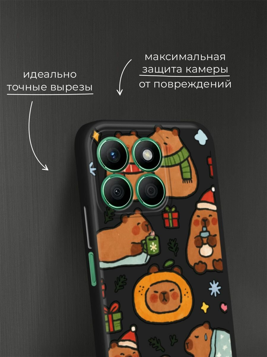 Черный матовый чехол на Honor X8B / Хонор X8B с принтом "Капибары зимуют 2" — фото 1