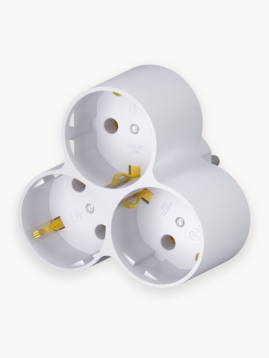 Разветвитель тройник Фотон АМ 16-3E, 16 A, 3 розетки, белый, заземление