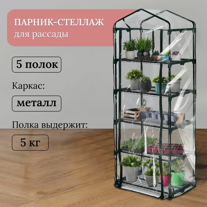 Парник-стеллаж, 5 полок, 193 69 49 см, металлический каркас d 16 мм, чехол плёнка 80 мкм