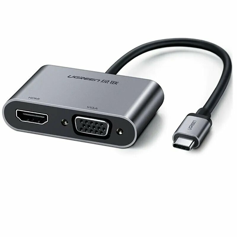 Адаптер USB-C-HDMI, VGA Ugreen, 4К 30Гц, PD, цвет; серый космос (50505)